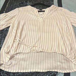 Ann Taylor women’s White and Black Striped Blouse with Tie Detail, new with tags